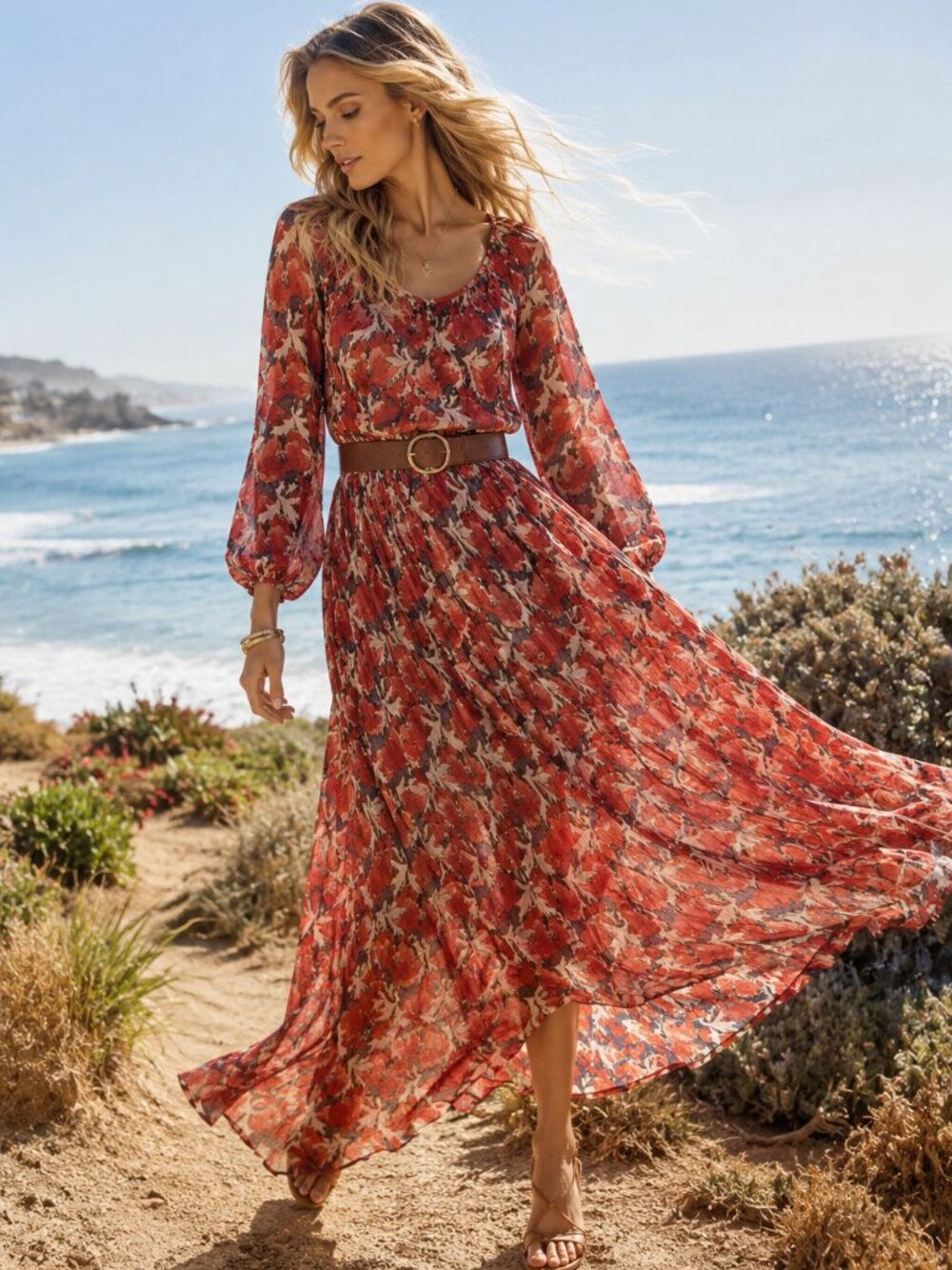 Anthropologie Mes Demoiselles Red Floral Maxi Dress